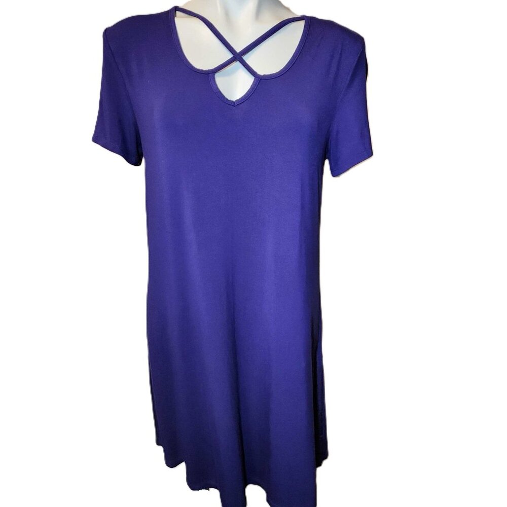 ❤️ 4/$20 Lime n Chili purple tunic or dress Women's Criss-cross neck detail